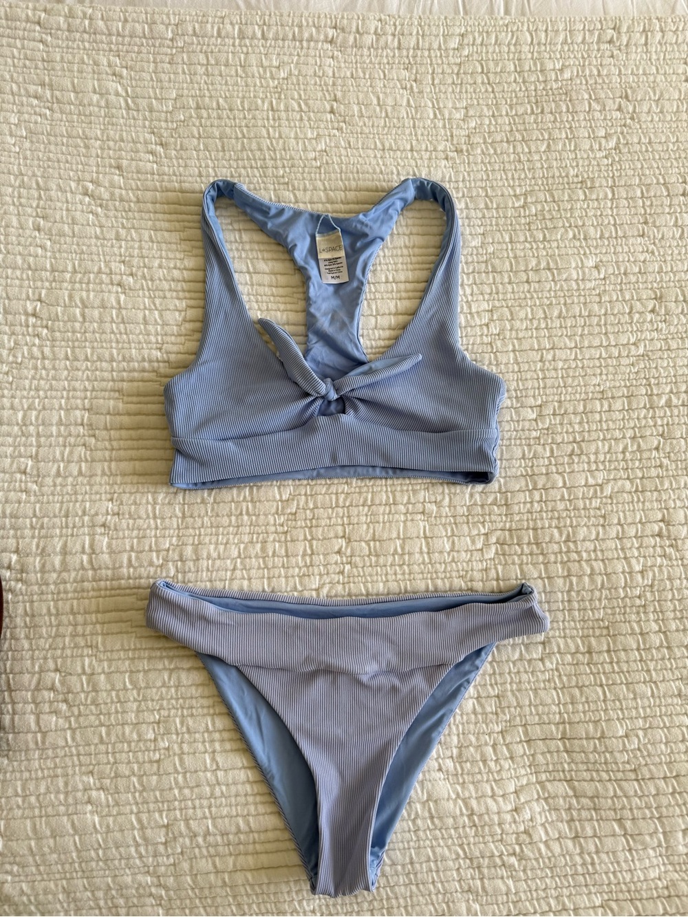 Everything but Water - Light Blue Ribbed Tie-Front Bikini Set - L*SPACE